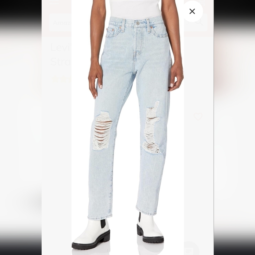 Levi's Women's Wedge Straight  Light Blue Distressed Jeans New 26x28